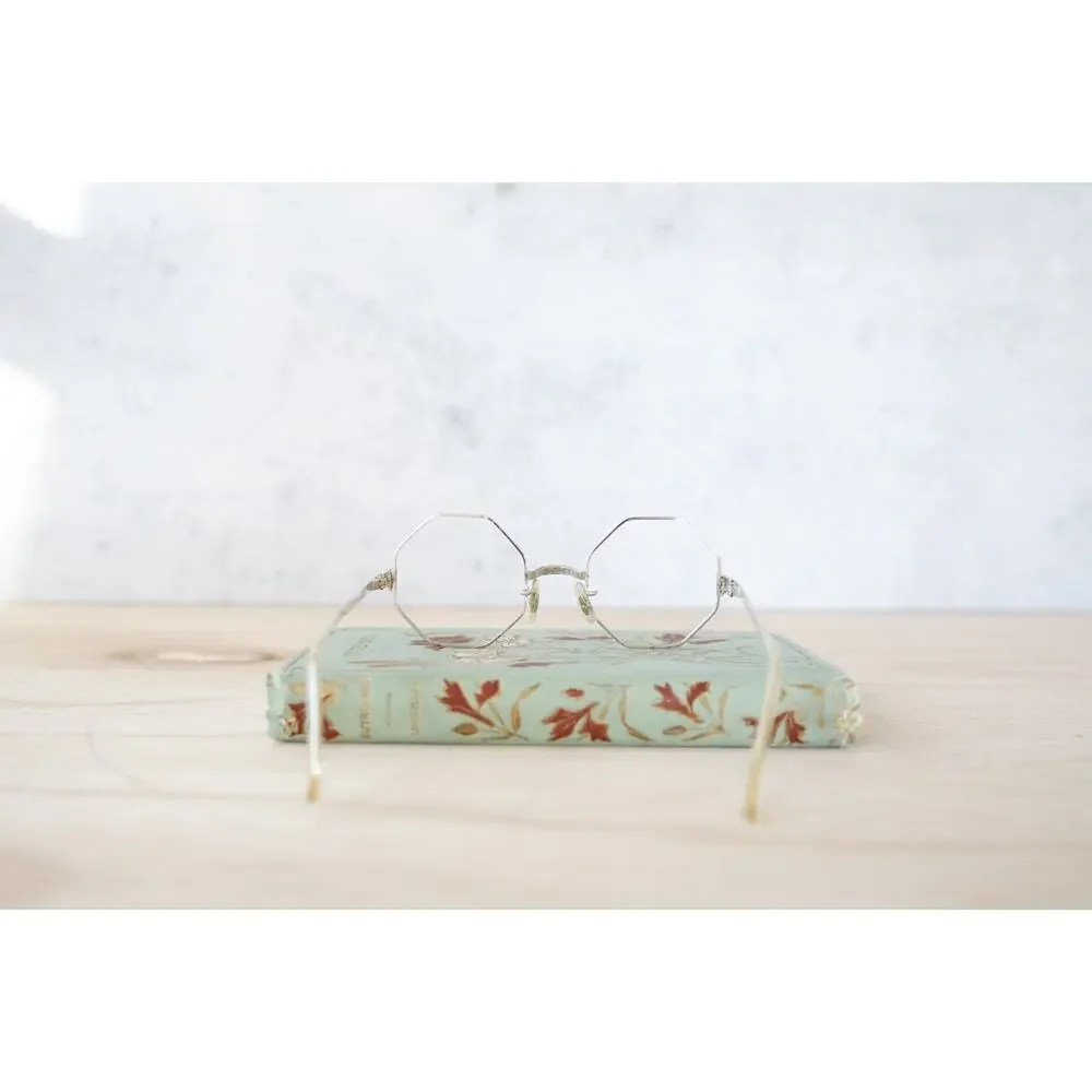 vintage 1960s Octagon Eyeglass 1/10 12K Gold filled and temples silver tone NOS